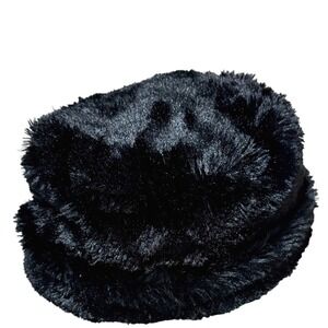 Black Faux Fur Bucket Hat Winter Warm Cozy Trendy